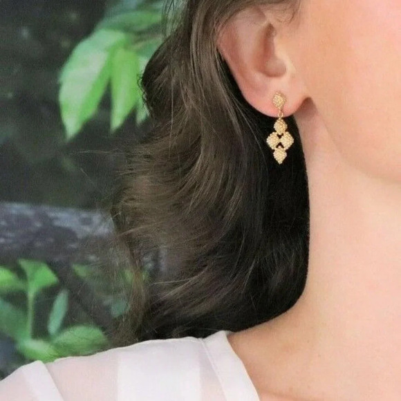 14k Yellow Gold Earrings Bead Cluster Dangle Drop Earrings - Picture 2 of 7